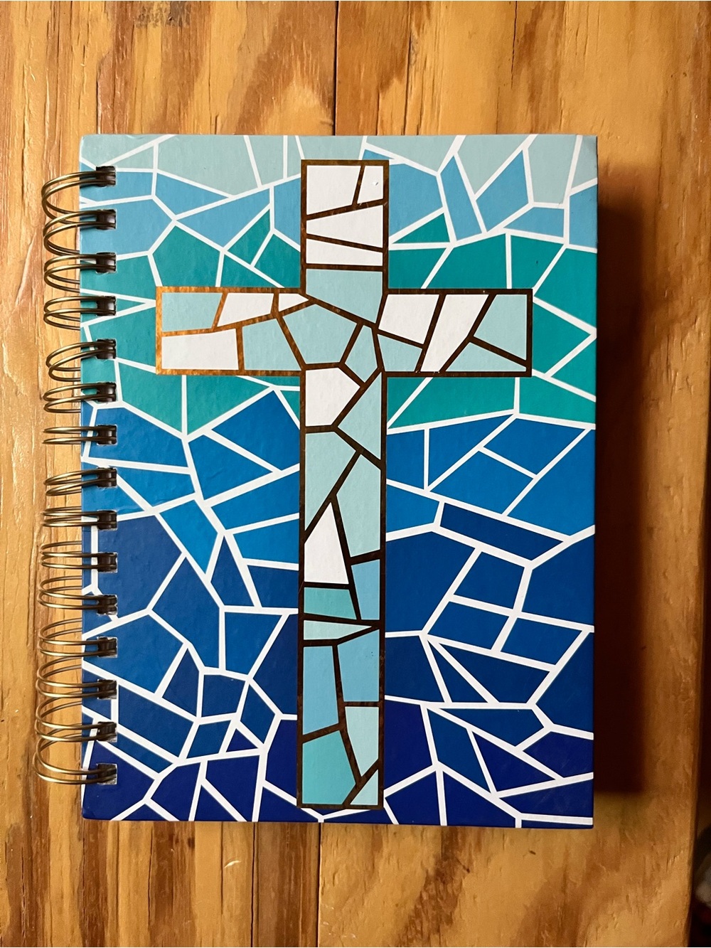 NEW Spiral-Bound Hardcover Blue Mosaic Cross Notebook